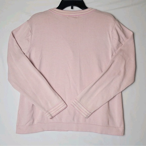 Orvis Cardigan Sweater Women's X-Large Pink Stripe Silk Blend Button Up - Picture 4 of 5